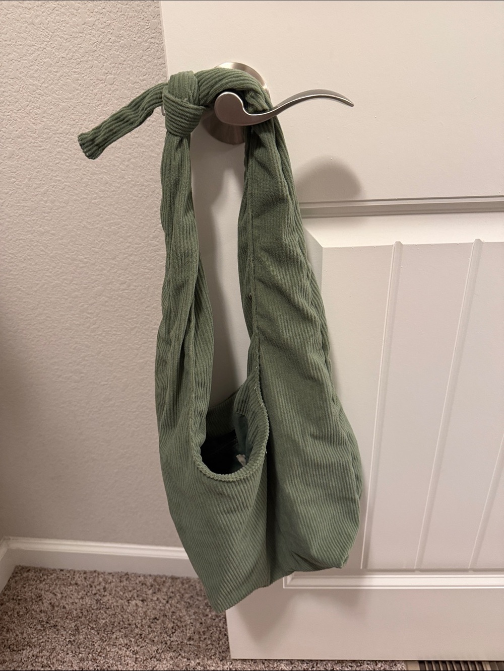 Corduroy Knot-Handle Shoulder Bag in Olive Green